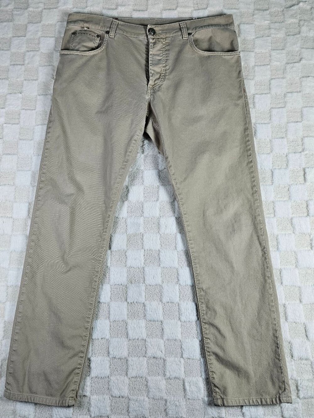 Isaia Napoli 5-Pocket Pants Mens 54 EU Khaki Tan Cotton Stretch Made in Italy